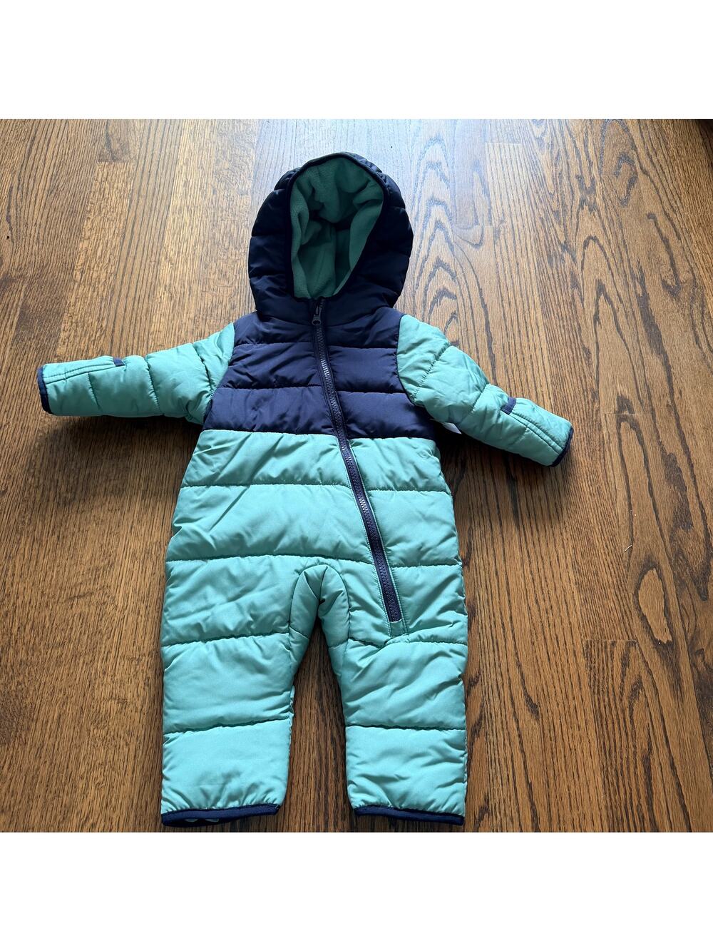New Petit Lem Mini Threads Boy's Blue and Green Colorblock Snowsuit - 3 months
